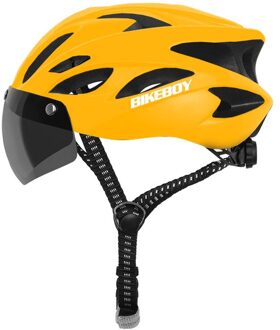 Bikeboy Fietsen Helm Met Bril Ultralight Mtb Fietshelm Mannen Vrouwen Mountain Road Casco Sport Specialiced Fietshelmen geel 1 lens