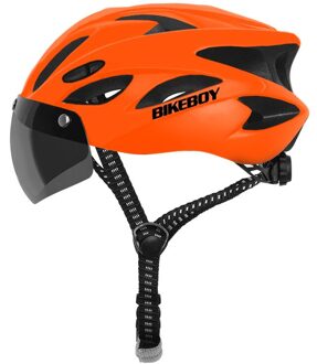 Bikeboy Fietsen Helm Met Bril Ultralight Mtb Fietshelm Mannen Vrouwen Mountain Road Casco Sport Specialiced Fietshelmen oranje 1 lens