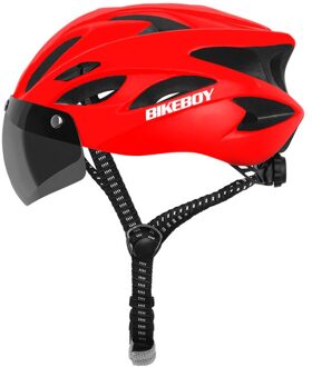 Bikeboy Fietsen Helm Met Bril Ultralight Mtb Fietshelm Mannen Vrouwen Mountain Road Casco Sport Specialiced Fietshelmen rood 1 lens