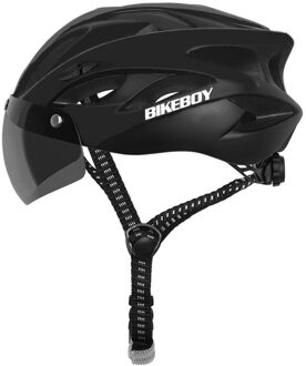 Bikeboy Fietsen Helm Met Bril Ultralight Mtb Fietshelm Mannen Vrouwen Mountain Road Casco Sport Specialiced Fietshelmen zwart 1 lens