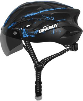 Bikeboy Fietsen Helm Met Bril Ultralight Mtb Fietshelm Mannen Vrouwen Mountain Road Casco Sport Specialiced Fietshelmen zwart blauw 1 lens