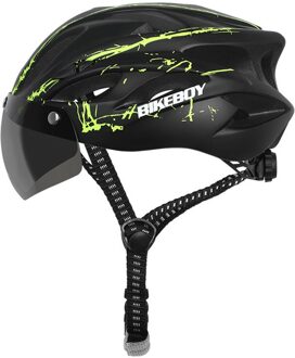 Bikeboy Fietsen Helm Met Bril Ultralight Mtb Fietshelm Mannen Vrouwen Mountain Road Casco Sport Specialiced Fietshelmen zwart groen 1 lens