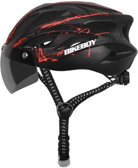 Bikeboy Fietsen Helm Met Bril Ultralight Mtb Fietshelm Mannen Vrouwen Mountain Road Casco Sport Specialiced Fietshelmen zwart rood 1 lens