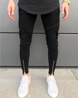 biker Jeans Heren Joggers Broek Stretch Ripped Black Denim Vernietigd Bodem rits jeans Homme Streetwear Hiphop 30