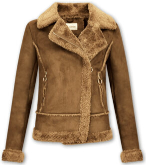 Bikerjack Dames Suede – Lammy Coat – Bruin - Maat: XS