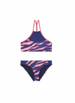 Bikini High neck bikini - Blue Aop W/ Pink Or Purple - 164