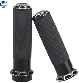 Billet Aluminium Rubber Zwart 1 "Stuur Hand Grips Voor Harley Touring Road King Dyna Fat Bob Softail Sportster Xl 1200
