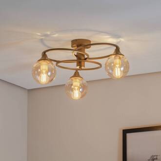 Binah plafondlamp amber/antiek goud 3-lamps Ø 60 cm glas/metaal antiek goud, amber-transparant
