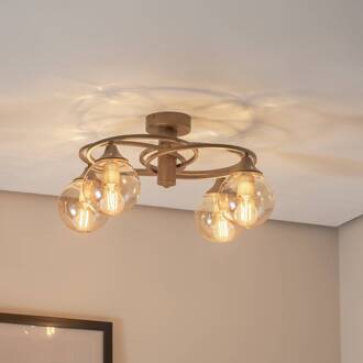 Binah plafondlamp amber/antiek goud 4-lamps Ø 60 cm glas/metaal antiek goud, amber-transparant