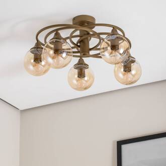 Binah plafondlamp amber/antiek goud 5-lamps Ø 60 cm glas/metaal antiek goud, amber-transparant