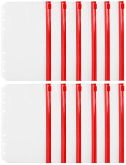 Bindmiddel Bestand Houder Opslag Rits Mappen A6 12Pcs Transparante Losse Blad Pouch Document Indienen Zakken Kantoor Student Leveringen Rood