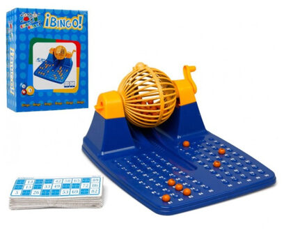 Bingo spel blauw/geel/oranje complete set nummers 1-90 met molen en bingokaarten