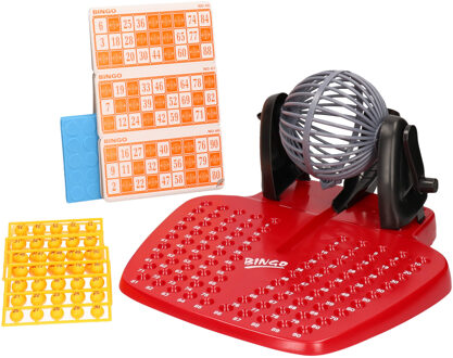Bingo spel rood/oranje complete set nummers 1-90 met molen en bingokaarten Multi