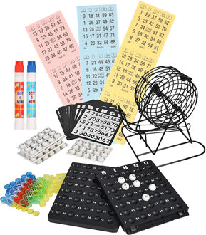 Bingo spel zwart/wit complete set 19 cm nummers 1-75 met molen/168x bingokaarten/2x stiften