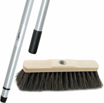 Binnen bezem Arenga inclusief metalen telescoopsteel zilver 200 cm