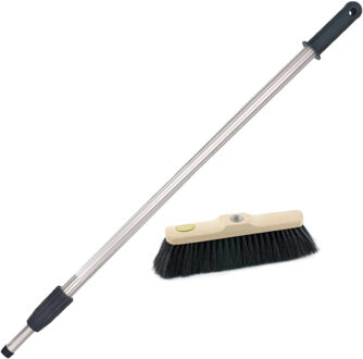 Binnen bezem gemixt paardenhaar inclusief aluminium telescoopsteel zilver 200 cm