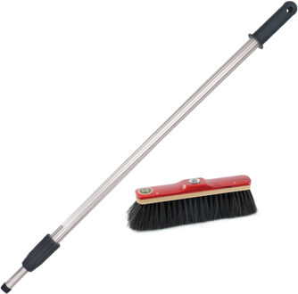 Binnen bezem rood gelakt met zwart paardenhaar inclusief aluminium telescoopsteel 200 cm