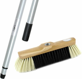 Binnen bezem synthetisch inclusief metalen telescoopsteel zilver 200 cm