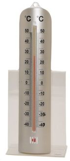 Binnen/buiten thermometer RVS look 26 x 6 cm - Buitenthermometers Zilverkleurig