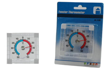 Binnen/buiten/tuin raam thermometer zelfklevend 8 x 8 cm - Buitenthermometers Multikleur