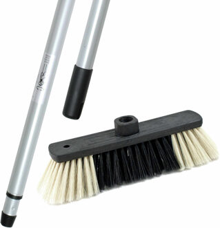 Binnenbezem Eco 28 cm - inclusief metalen telescoopsteel - zilver - tot 200 cm - Zachte bezems
