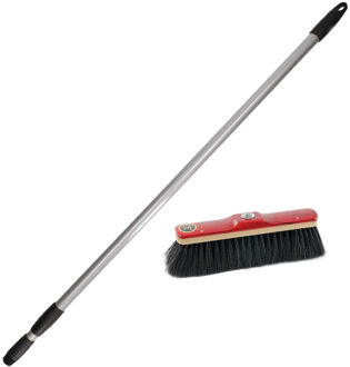 Binnenbezem - rood - telescoopsteel - 65 tot 130 cm - bezem met paardenhaar