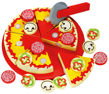 Bino Speelgoedpizza Cut And Play 20,5 Cm Hout Rood 31-delig