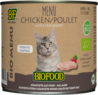 Biofood BF Petfood Biofood Organic Kip Bio menu Struvite Control natvoer kat (blik 200 gram) 24 x 200 g