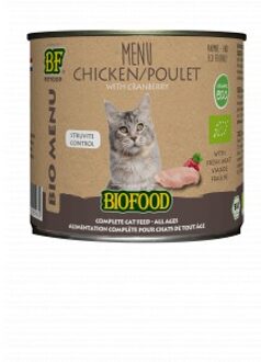 Biofood BF Petfood Biofood Organic Kip Bio menu Struvite Control natvoer kat (blik 200 gram) 24 x 200 g