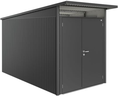 BIOHORT Metalen Tuinhuis Avantgarde - Donkergrijs Metallic - 180x380cm - Dubbele Deur - Met Lessenaarsdak