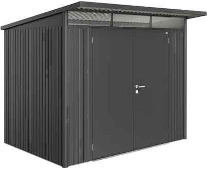 BIOHORT Metalen Tuinhuis Avantgarde - Donkergrijs Metallic - 260x220cm - Dubbele Deur - Met Lessenaarsdak