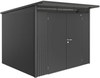 BIOHORT Metalen Tuinhuis Avantgarde - Donkergrijs Metallic - 260x260cm - Dubbele Deur - Met Lessenaarsdak