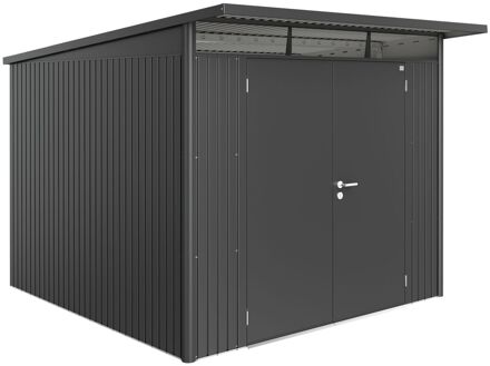 BIOHORT Metalen Tuinhuis Avantgarde - Donkergrijs Metallic - 260x300cm - Dubbele Deur - Met Lessenaarsdak