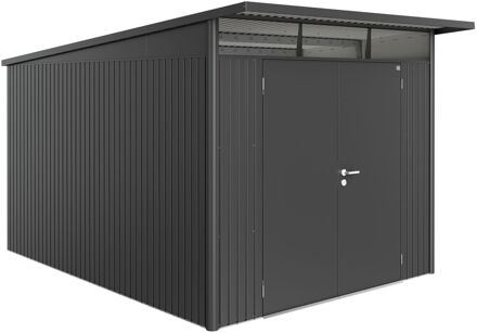BIOHORT Metalen Tuinhuis Avantgarde - Donkergrijs Metallic - 260x380cm - Dubbele Deur - Met Lessenaarsdak