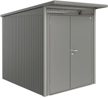 BIOHORT Metalen Tuinhuis Avantgarde - Kwartsgrijs Metallic - 180x260cm - Dubbele Deur - Met Lessenaarsdak