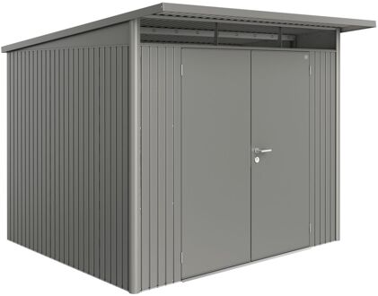 BIOHORT Metalen Tuinhuis Avantgarde - Kwartsgrijs Metallic - 260x260cm - Dubbele Deur - Met Lessenaarsdak