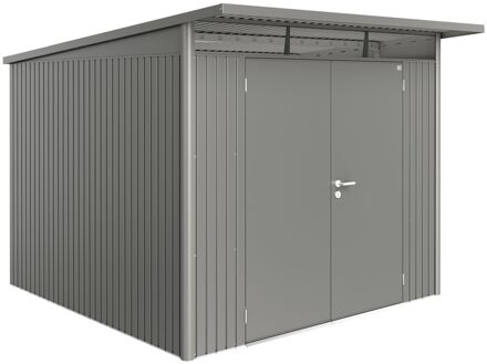 BIOHORT Metalen Tuinhuis Avantgarde - Kwartsgrijs Metallic - 260x300cm - Dubbele Deur - Met Lessenaarsdak