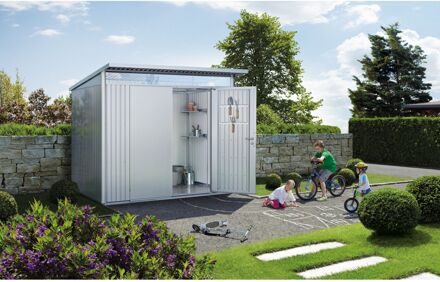 BIOHORT Metalen Tuinhuis Avantgarde - Zilver Metallic - 260x220cm - Dubbele Deur - Met Lessenaarsdak