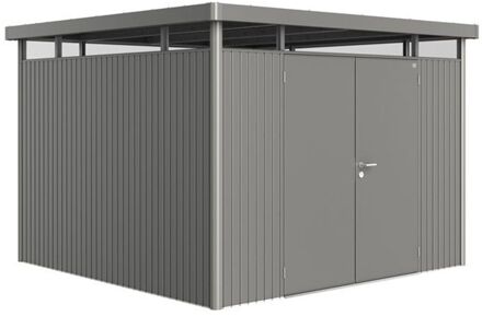 BIOHORT Metalen Tuinhuis Highline - Kwartsgrijs Metallic - 314x314cm - Dubbele Deur
