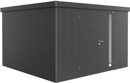 BIOHORT Metalen Tuinhuis Neo - Donkergrijs Metallic - 348x348cm - Dubbele Deur