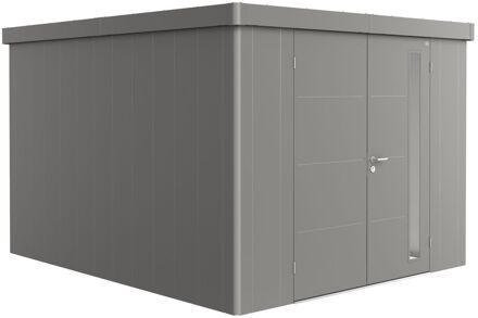 BIOHORT Metalen Tuinhuis Neo - Kwartsgrijs Metallic - 292x348cm - Dubbele Deur