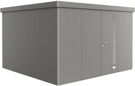 BIOHORT Metalen Tuinhuis Neo - Kwartsgrijs Metallic - 348x348cm - Dubbele Deur