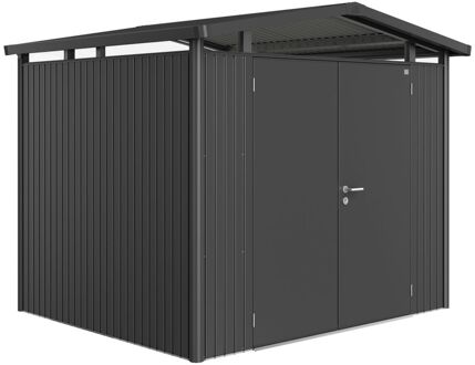 BIOHORT Metalen Tuinhuis Panorama - Donkergrijs Metallic - 273x238cm - Dubbele Deur