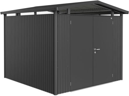 BIOHORT Metalen Tuinhuis Panorama - Donkergrijs Metallic - 273x278cm - Dubbele Deur
