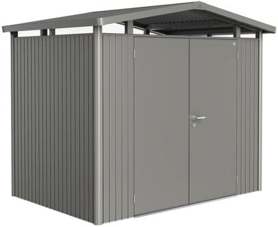 BIOHORT Metalen Tuinhuis Panorama - Kwartsgrijs Metallic - 273x198cm - Dubbele Deur