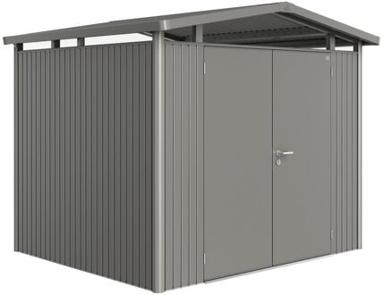 BIOHORT Metalen Tuinhuis Panorama - Kwartsgrijs Metallic - 273x238cm - Dubbele Deur