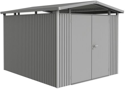 BIOHORT Metalen Tuinhuis Panorama - Kwartsgrijs Metallic - 273x318cm - Dubbele Deur