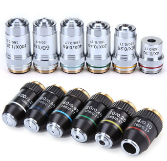 Biological Microscope Lens 195 Achromatic Objective Lens 4X 10X 20X 40X 60X 100X(oil) Sliver Black Shell Optional