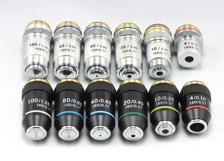 Biological Microscopes Lens 4X 10X 20X 40X 60X 100X(oil) 195 Achromatic Objective Lens