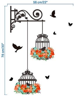 Birdcage Bloem Flying Voor Woonkamer Kinderkamer Muurstickers Vinyl Muurstickers Sticker Voor Kinderkamer Thuis decor 17